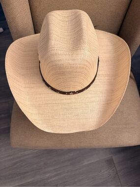 Stetson Natural Straw Western Cowboy Hat with Brown Band